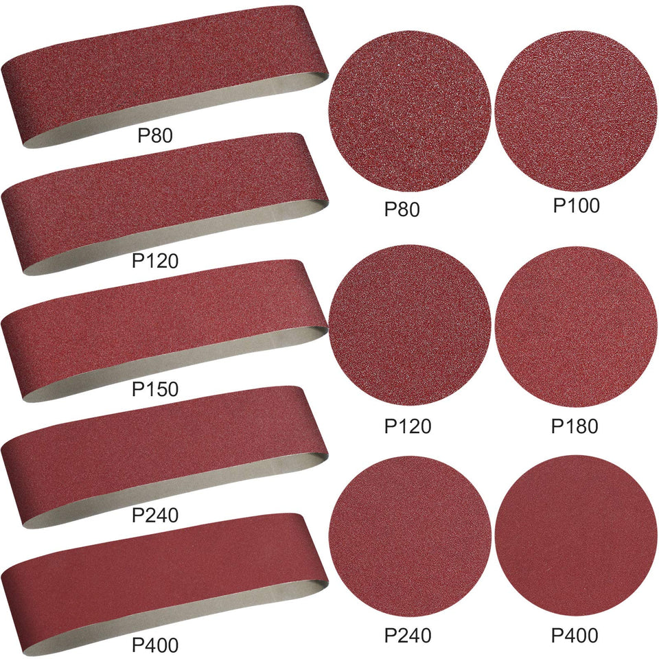 Blulu sanding belts and discs set for durable woodworking polishing.