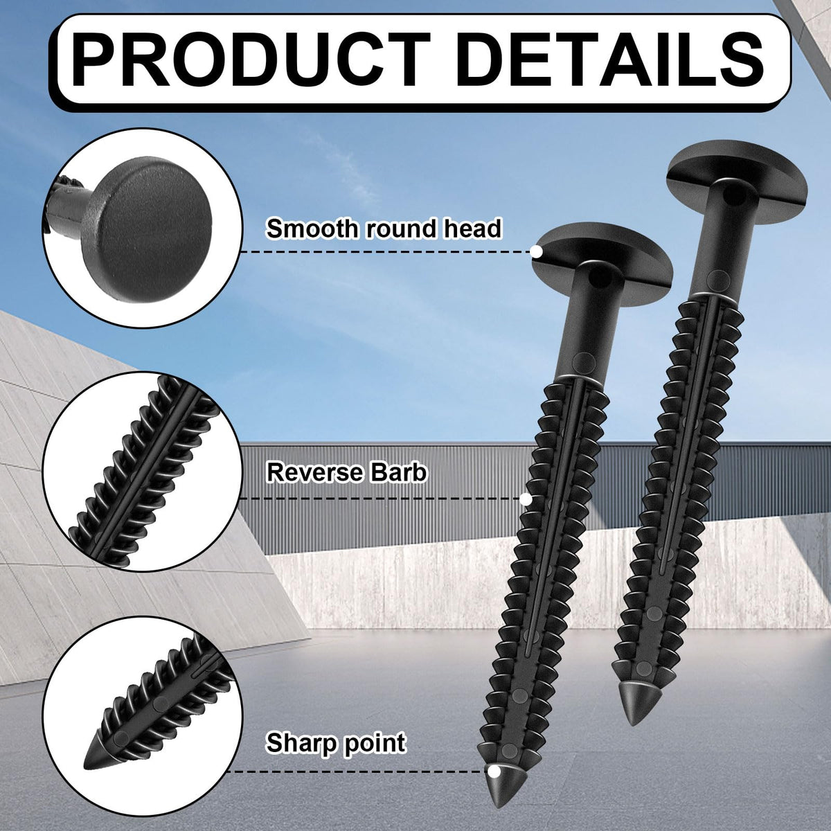 Blulu shutter fasteners with reverse barb prevent backsliding in wind