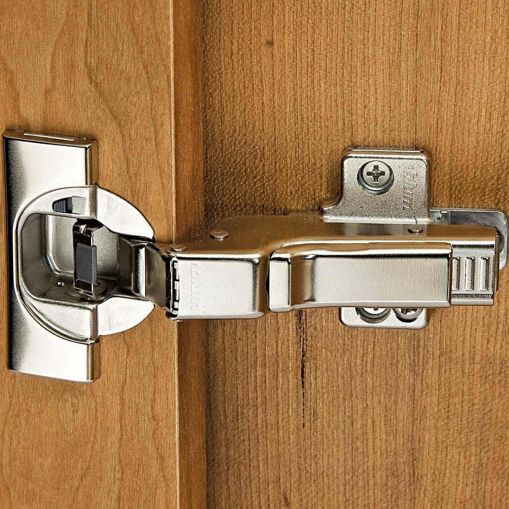 Blum Clip Top Blumotion hinge shown with mounting plates for easy install