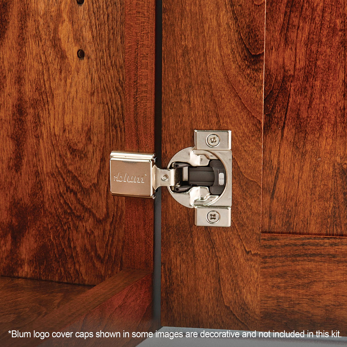 Blum Blumotion hinge soft-close activation demonstrates quiet operation in busy kitchens