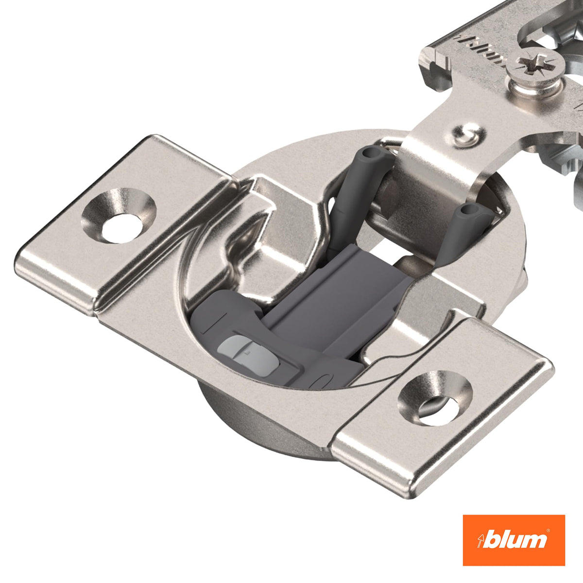 Blum Compact Blumotion hinge showing integrated soft-close switch for adjustable quiet closing.