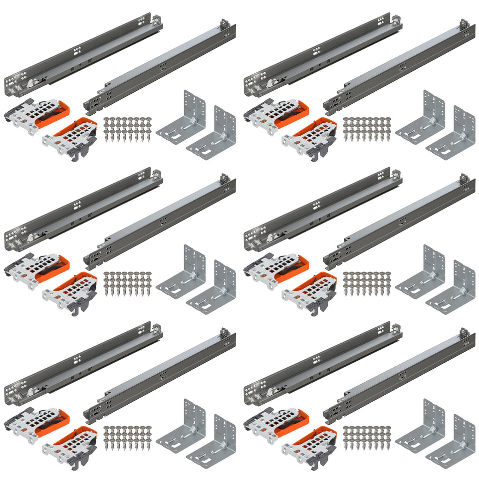 Blum TANDEM plus Blumotion concealed undermount runners provide quiet, smooth drawer access.