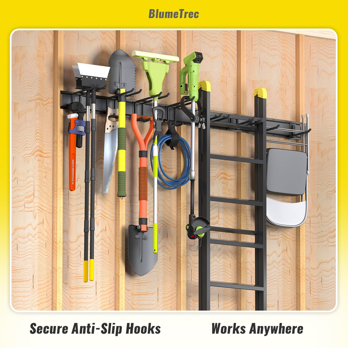 BlumeTrec per-panel capacity up to 180 pounds for ladders and tools.
