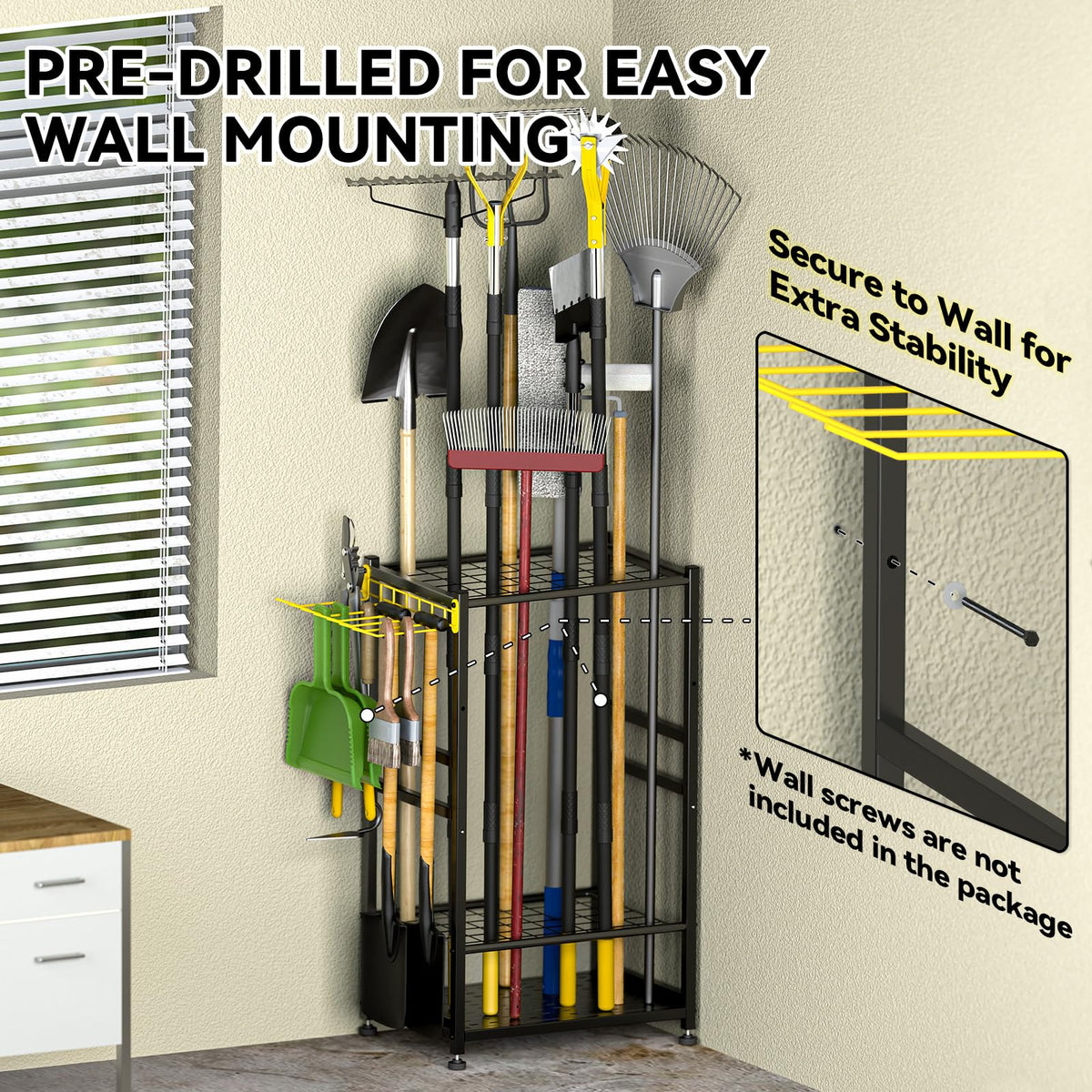 BlumeTrec adjustable feet help level the rack on uneven concrete.