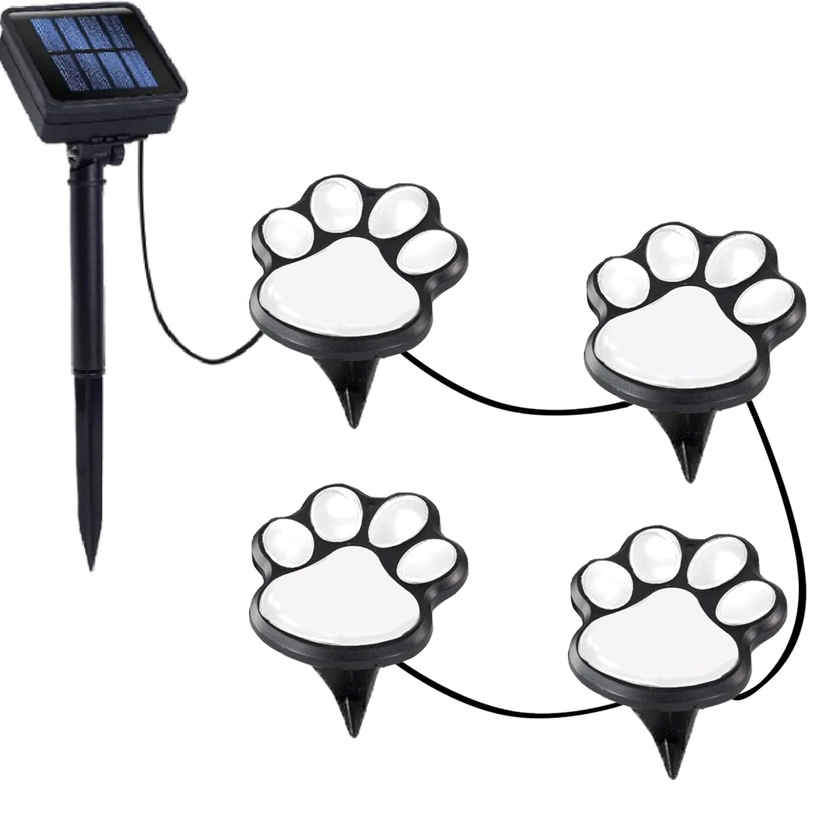 Blunem paw print solar light provides a gentle glow for pathways.
