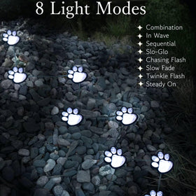 Blunem paw print solar light withstands rain for outdoor use.