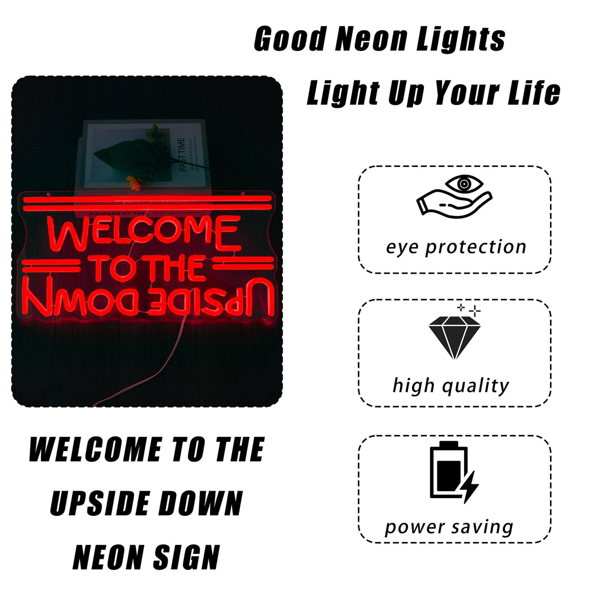 BMLOPZ Upside Down neon sign dimmable brightness for reading.