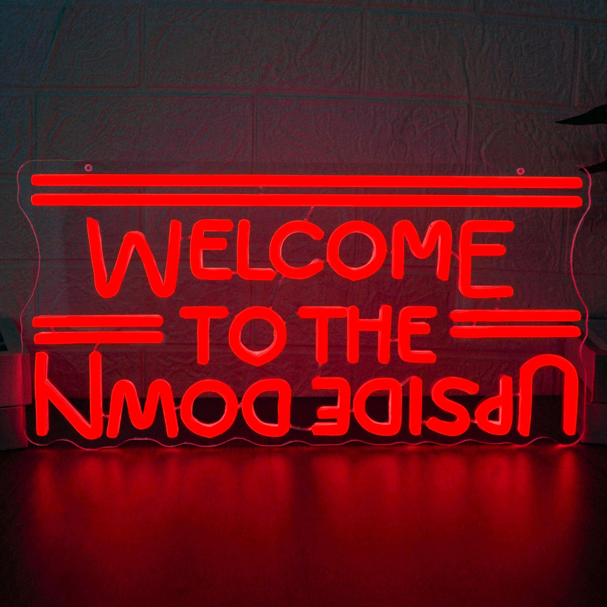 BMLOPZ Upside Down neon sign front view enhances bedroom ambiance with red glow.