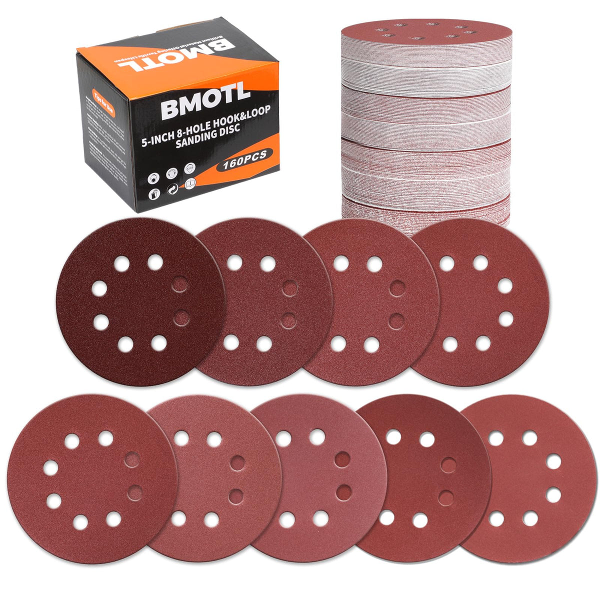 BMOTL 160pcs 5in sanding discs set for versatile finishing on multiple surfaces