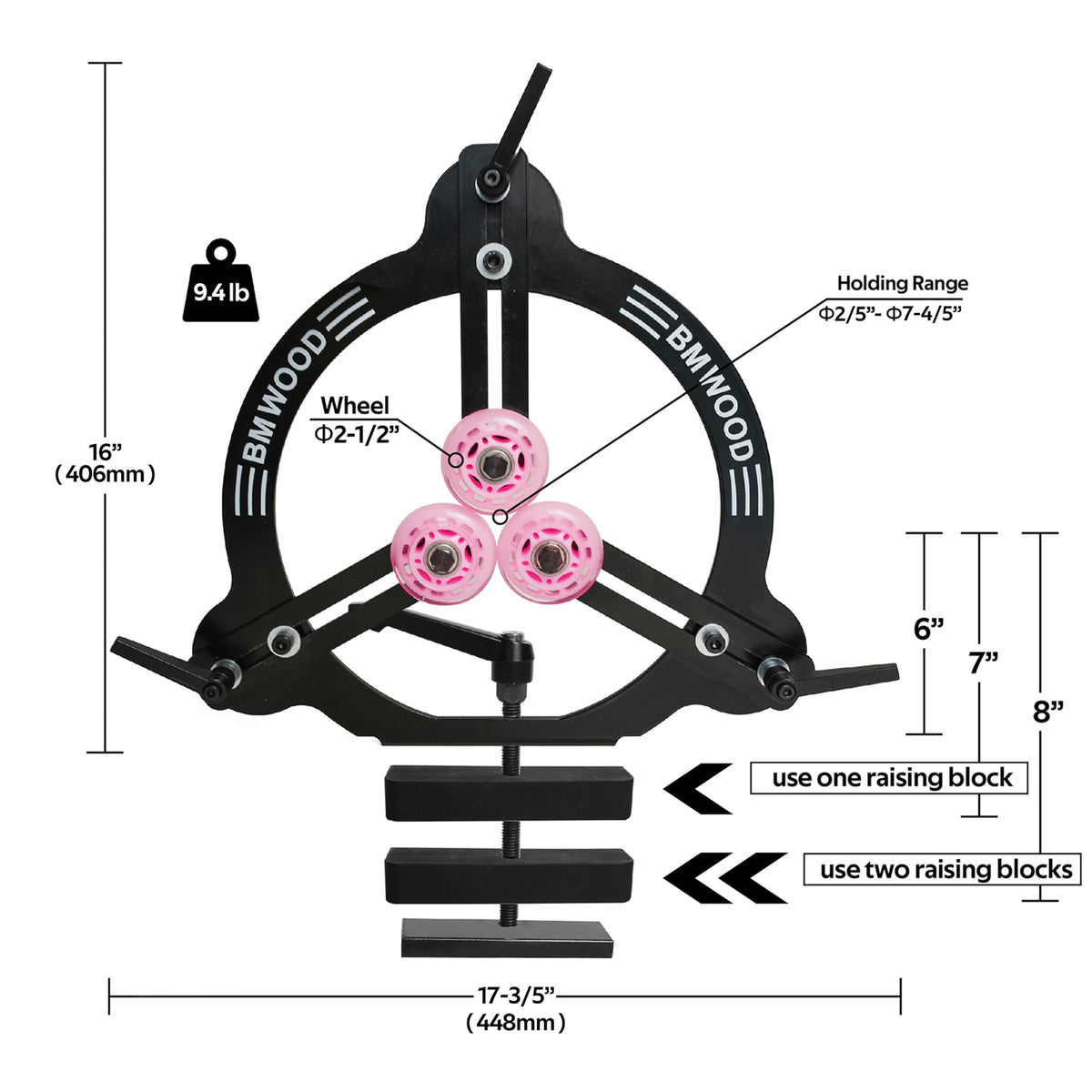 BMWOOD MC-FS7 steady rest with 14-inch swing enabling stable turning operations.