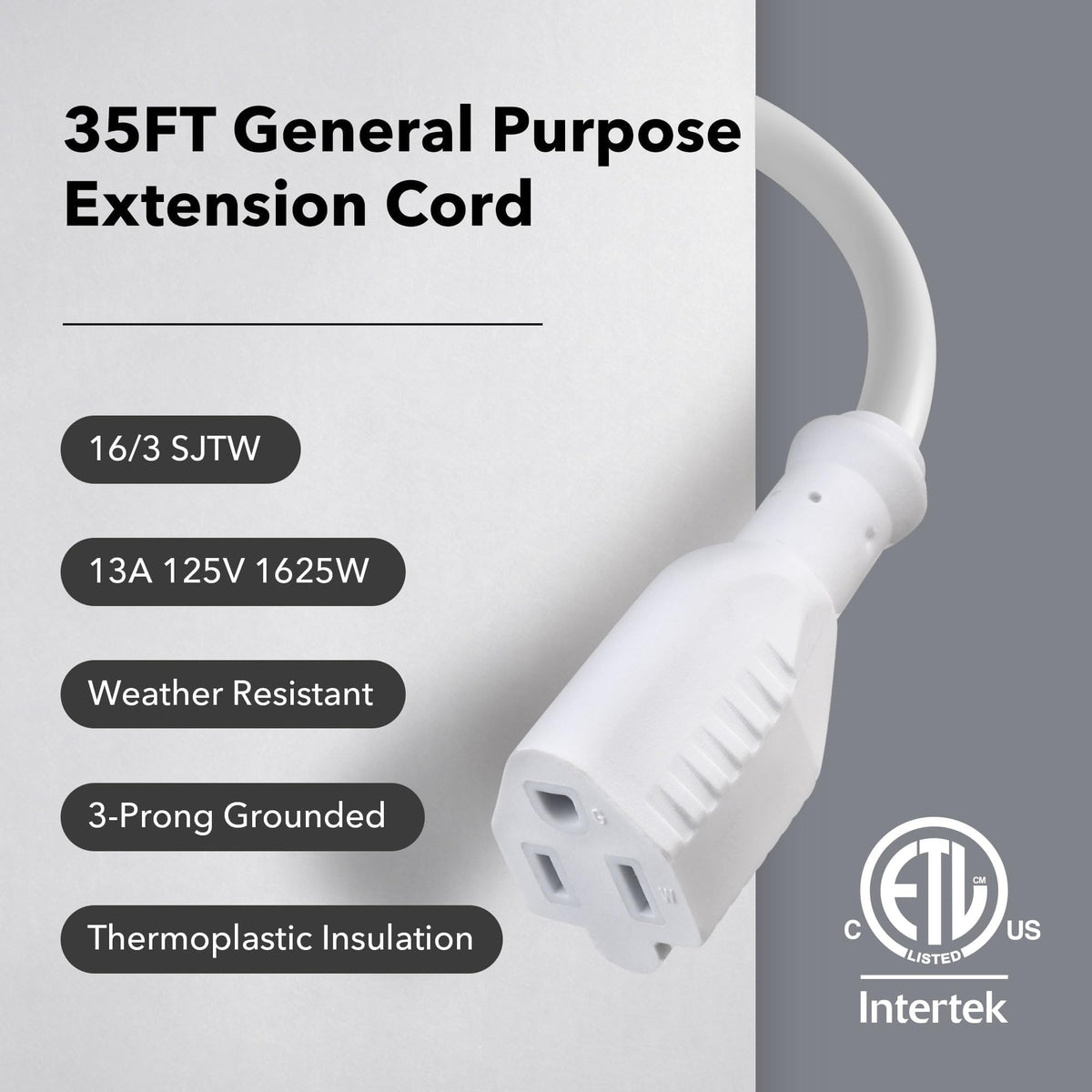 BN-LINK extension cord with 100 percent copper conductors for strong conductivity.