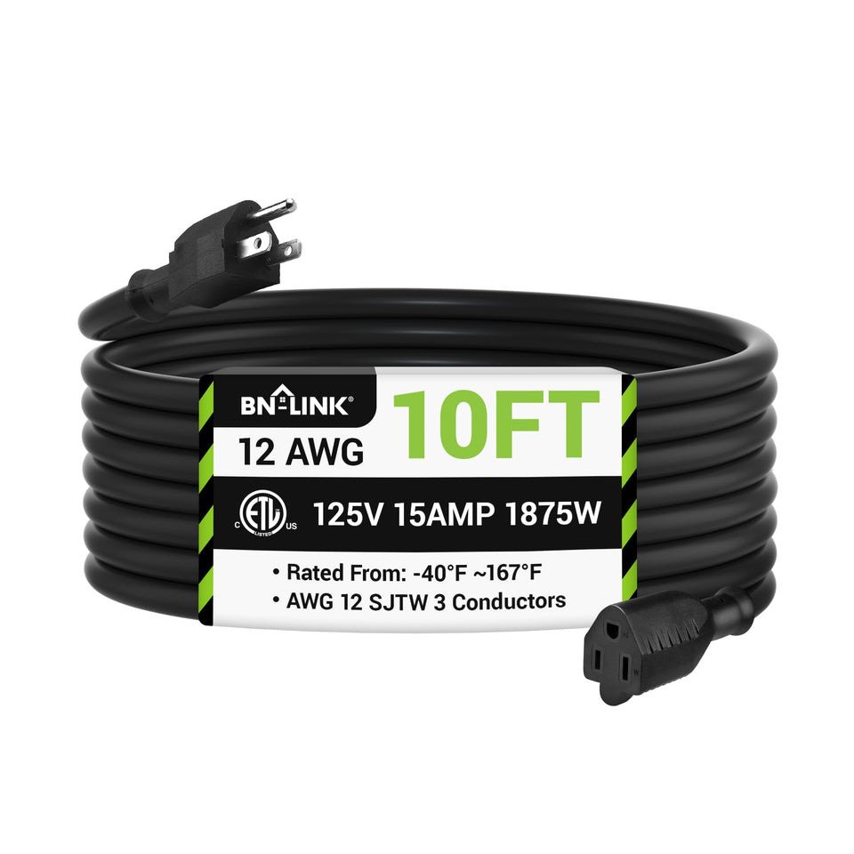BN-LINK 10ft outdoor extension cord with weather-resistant jacket for outdoor tools.