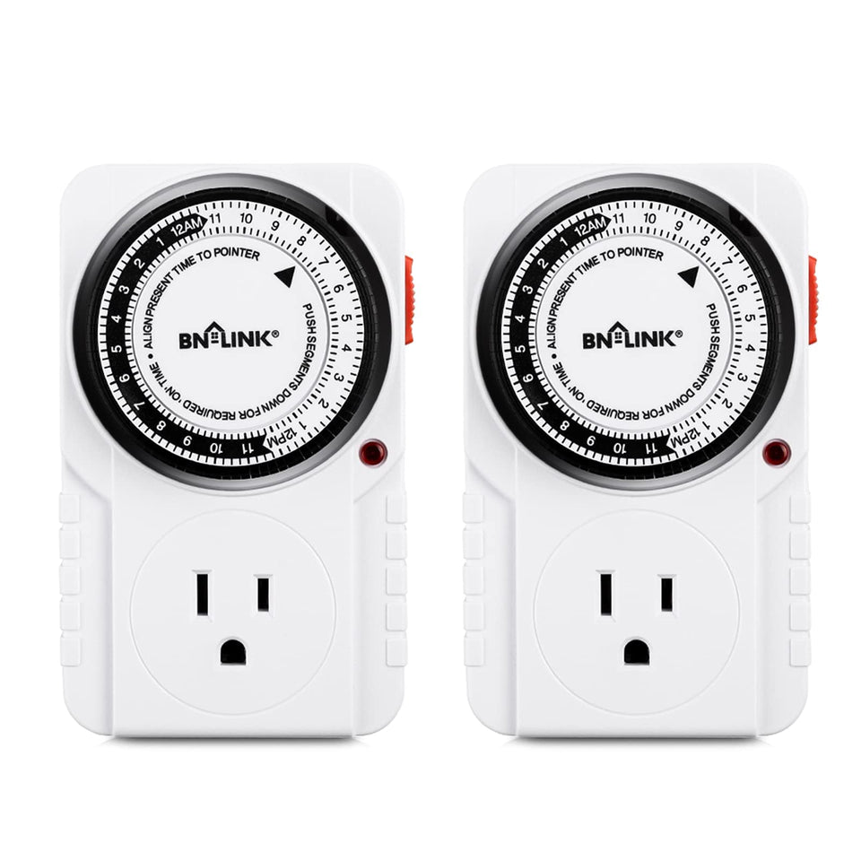 BN-LINK 24-hour timer outlet front dial for simple scheduling.