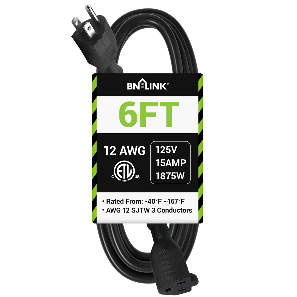 BN-LINK 6ft outdoor extension cord for lawn care and lighting tasks