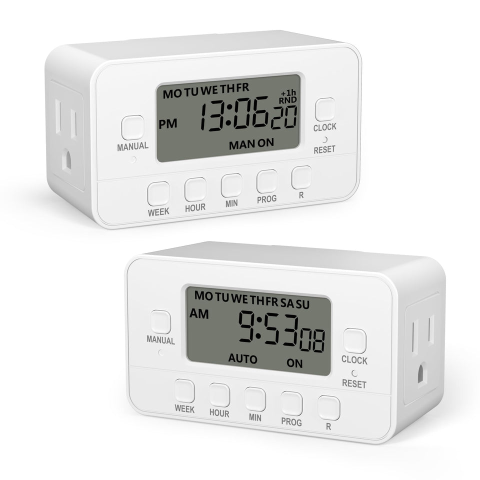 BN-LINK 7-Day timer with dual outlet and LCD display for precise daily control.