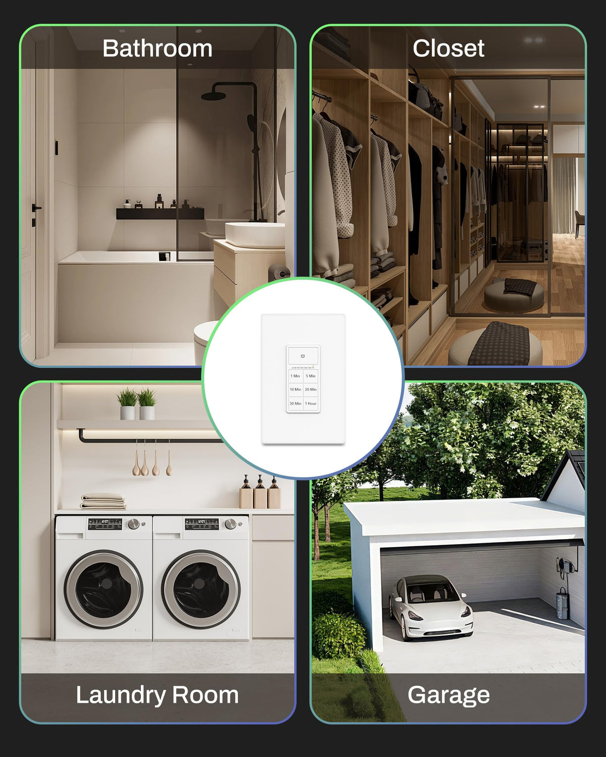 BN-LINK countdown switch ideal for bathrooms and closets with auto shut-off.