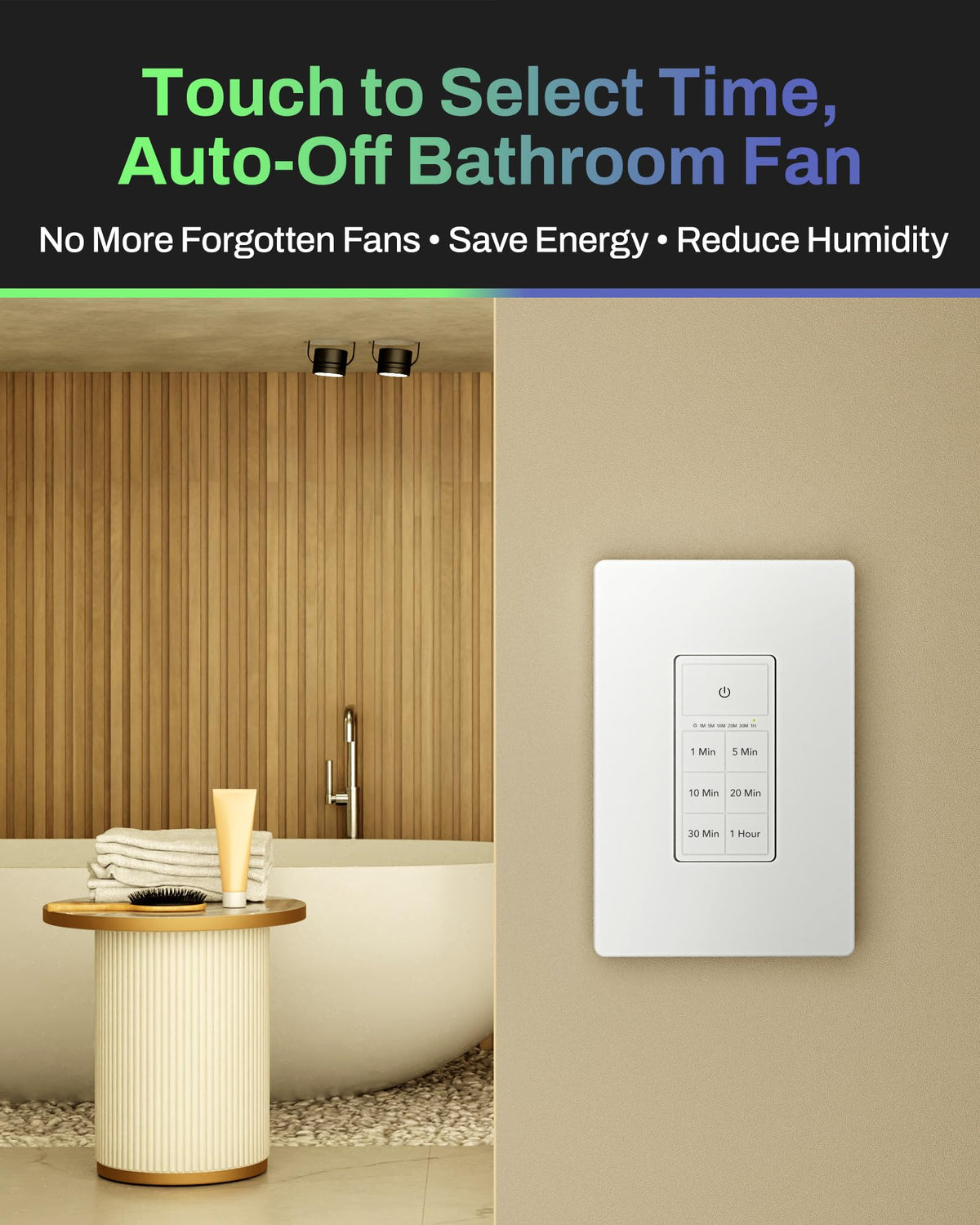 BN-LINK countdown switch compatible with lights and fans for versatile rooms.