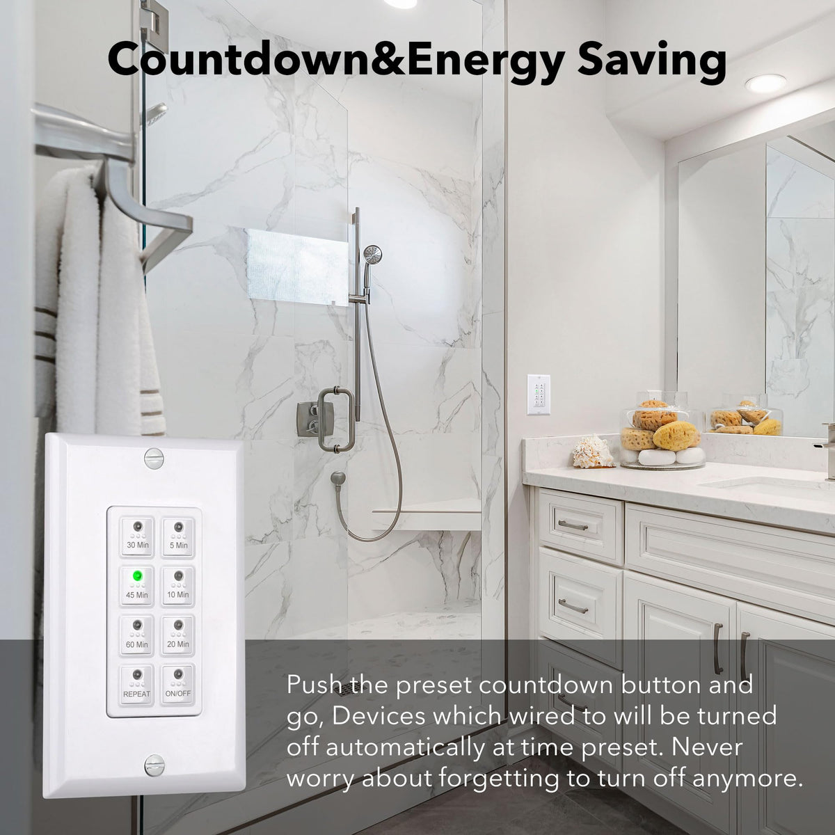 BN-LINK wall timer with six presets for effortless control of lights and fans.