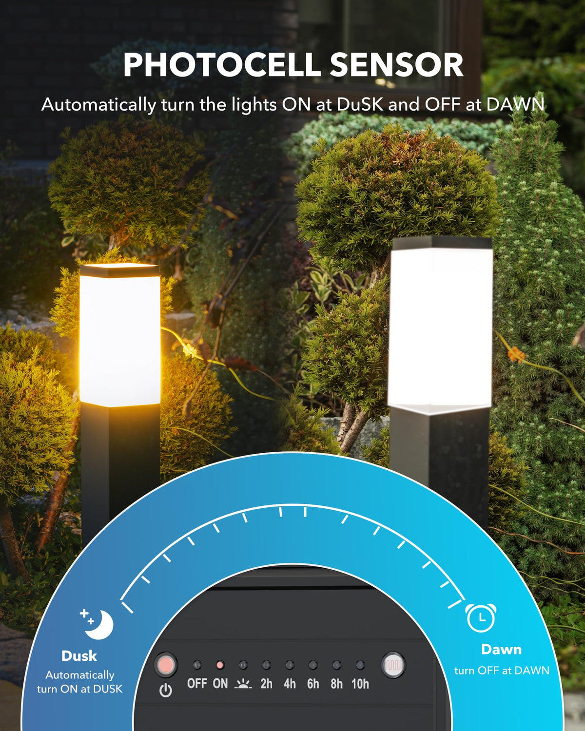 Dusk-to-dawn sensor on BN-LINK transformer enabling automatic outdoor lighting.