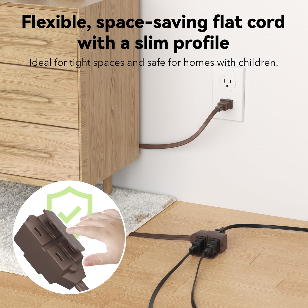 BN-LINK brown 2-prong extension cord blends with decor.