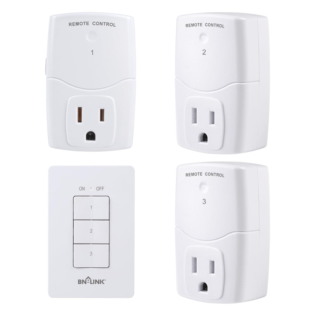 BN-LINK Mini wireless remote outlet front view showing compact plug-in unit for lamp control