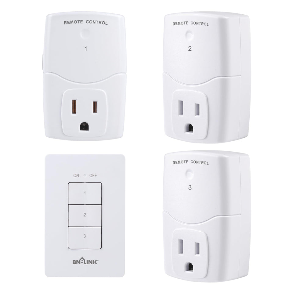 BN-LINK Mini wireless remote outlet front view showing compact plug-in unit for lamp control