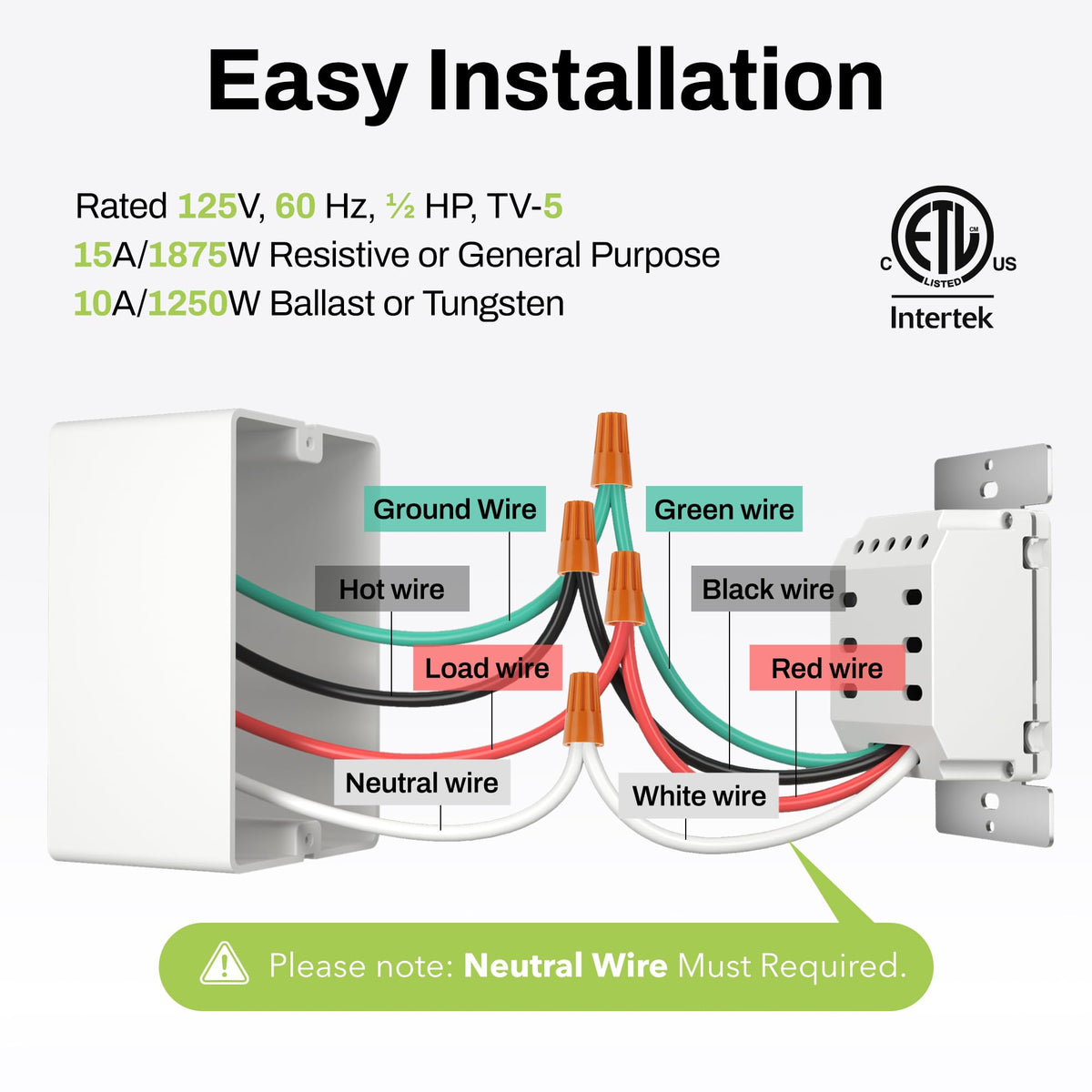 BN-LINK neutral-required switch designed for single-pole wiring.