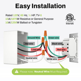 BN-LINK neutral-required switch designed for single-pole wiring.