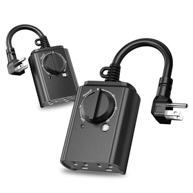 BN-LINK outdoor timer with dual outlets and dusk-to-dawn sensor for automatic exterior lighting.