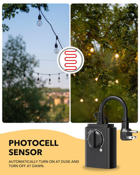 BN-LINK dusk-to-dawn automation highlighting energy-saving outdoor use.