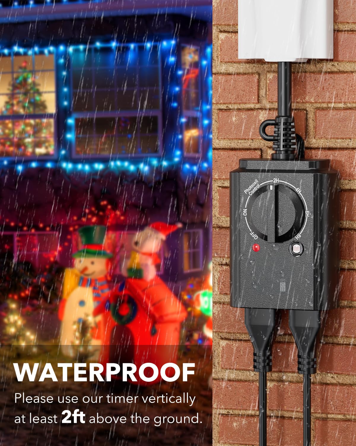 BN-LINK two-pack outdoor timer showcases easy plug-and-go setup for holidays.
