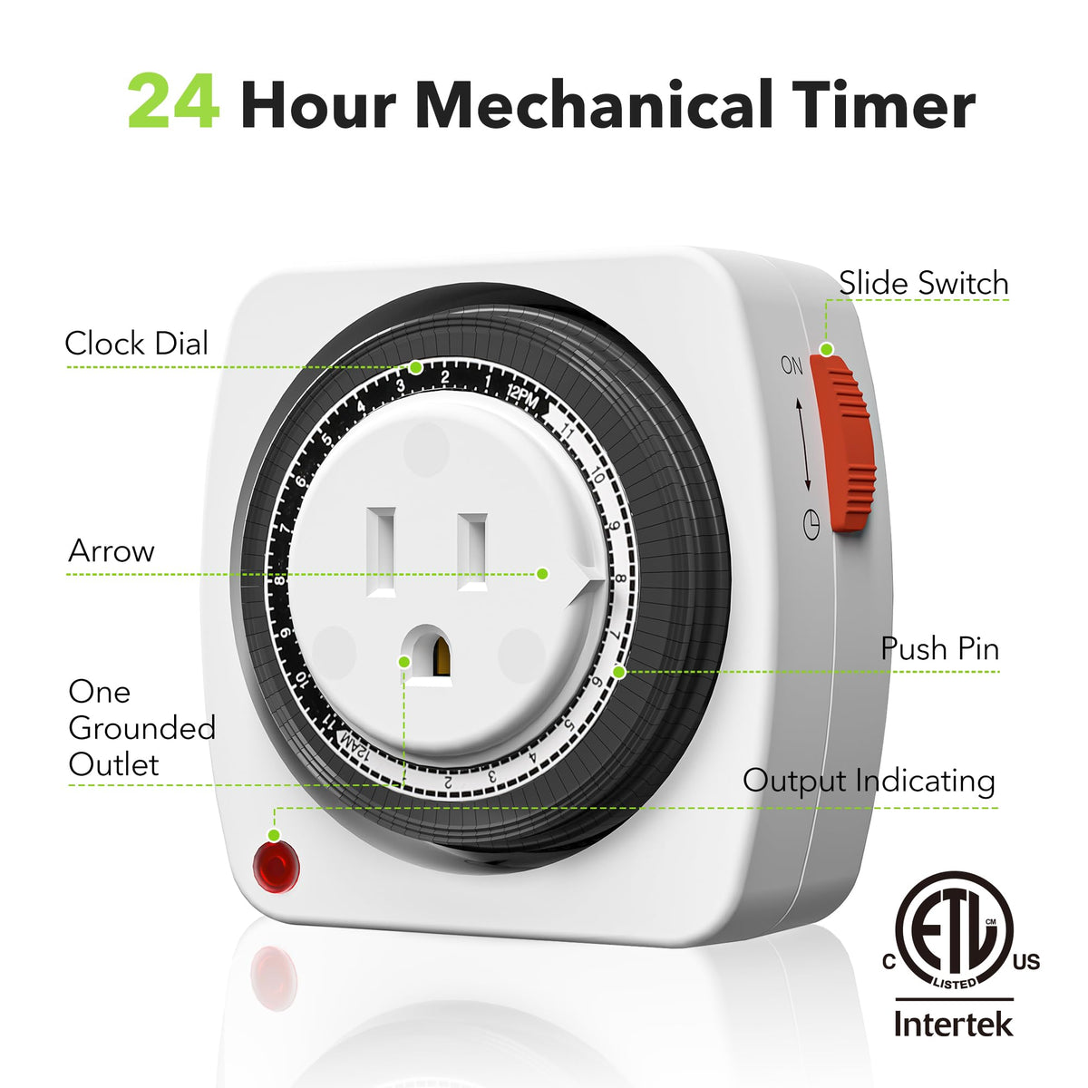 BN-LINK outlet timer dial close-up showing 15-minute intervals