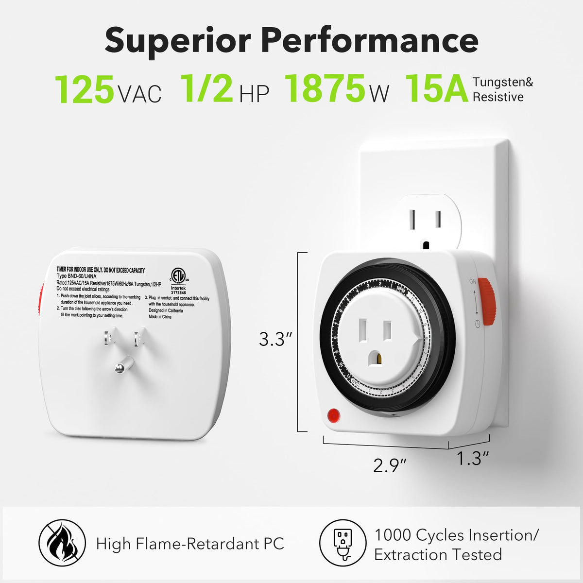 BN-LINK timer compatible with two-prong and three-prong plugs