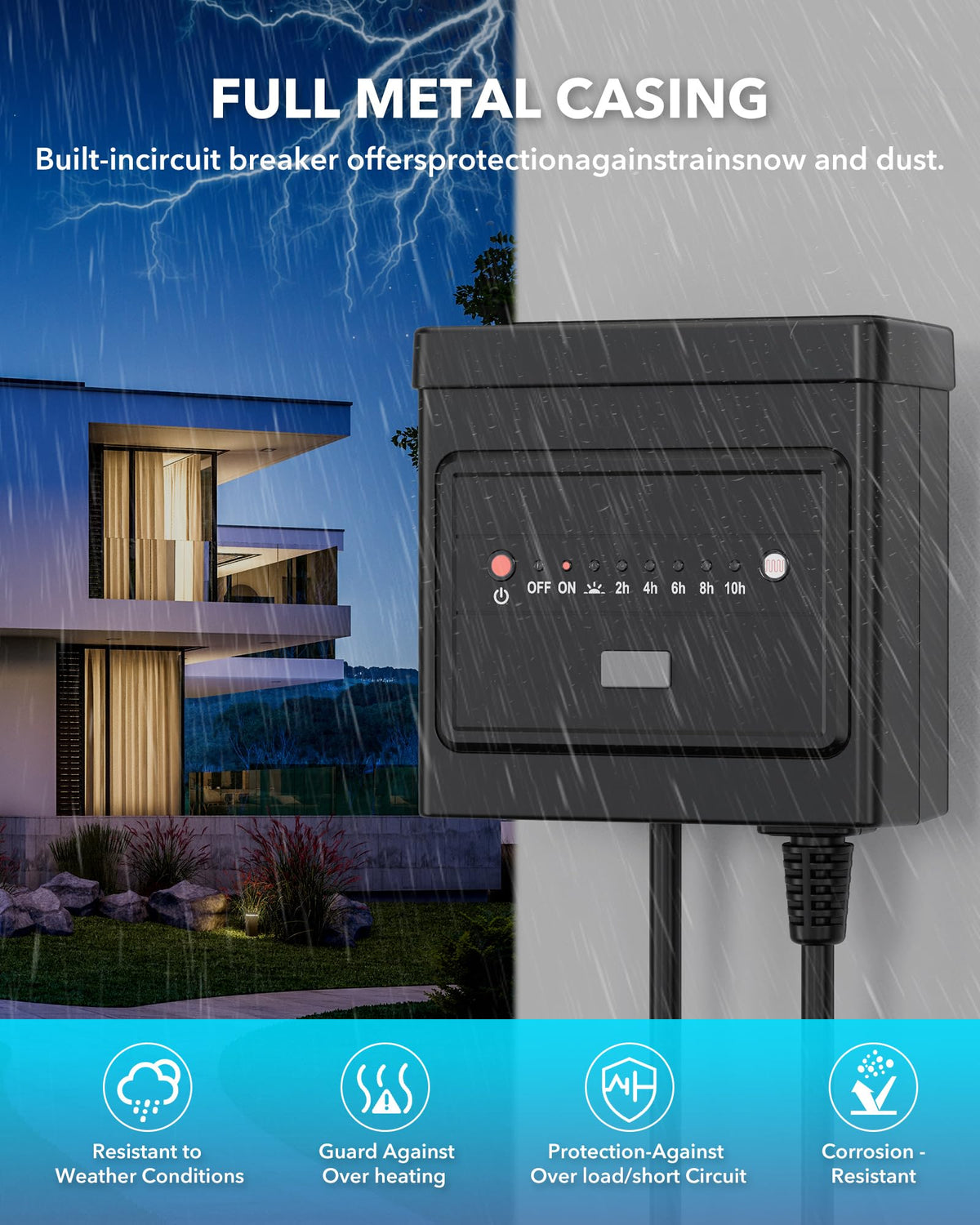 BN-LINK transformer with overload protection guarding outdoor lighting circuits.