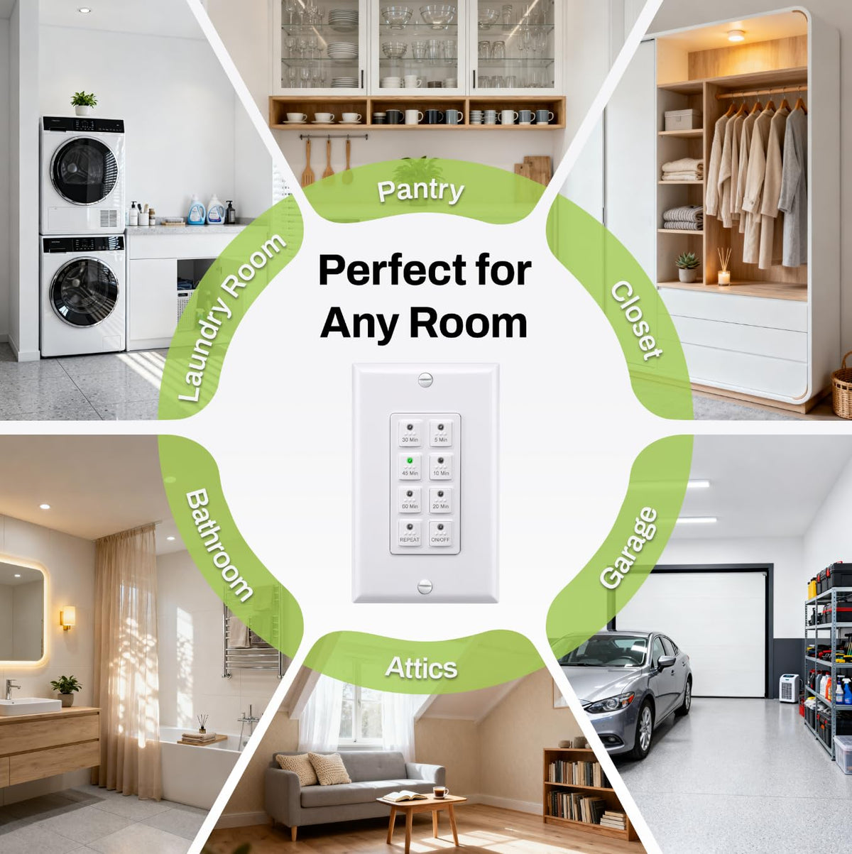 BN-LINK timer compatible with LED, incandescent, and fluorescent lighting.
