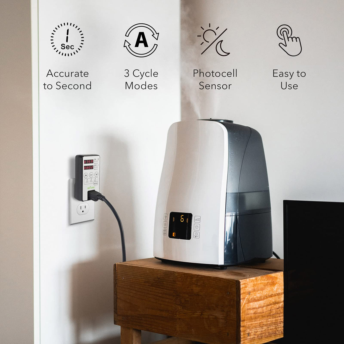 BN-LINK timer outlet grounded plug and safety features.