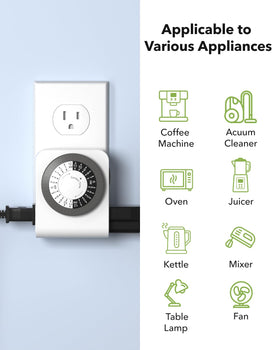 BN-LINK timer outlet with two grounded outlets enables two devices to run on schedule.