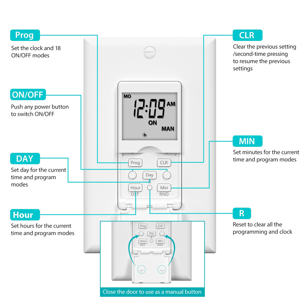BN-LINK timer switch with rechargeable backup battery maintains settings