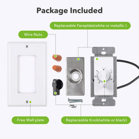 BN-LINK timer switch installation details with included wall plate and screws.