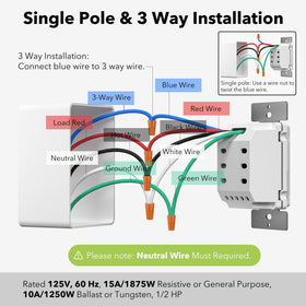 BN-LINK timer supports single-pole and 3-way connections for flexible wiring