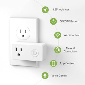 BN-LINK WiFi smart plug in living room setup powering lamps and electronics