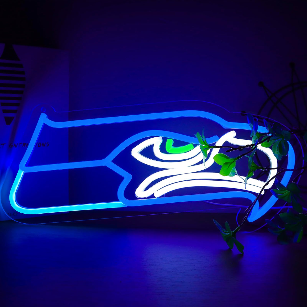 BNBIDEN Seahawks football neon sign for wall decor adds vibrant game-day ambiance.