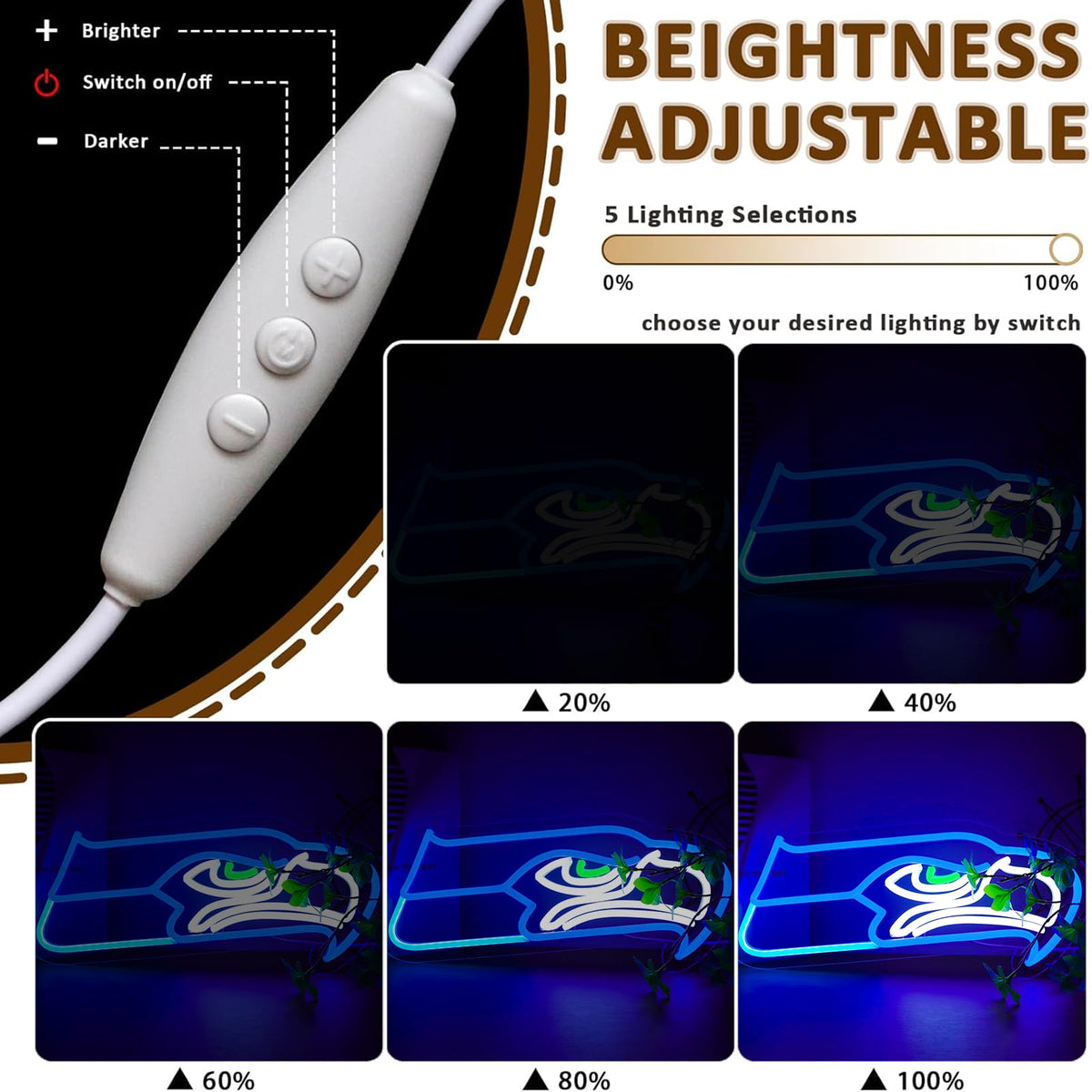 BNBIDEN Seahawks gift idea neon sign brightens bedrooms and man caves.