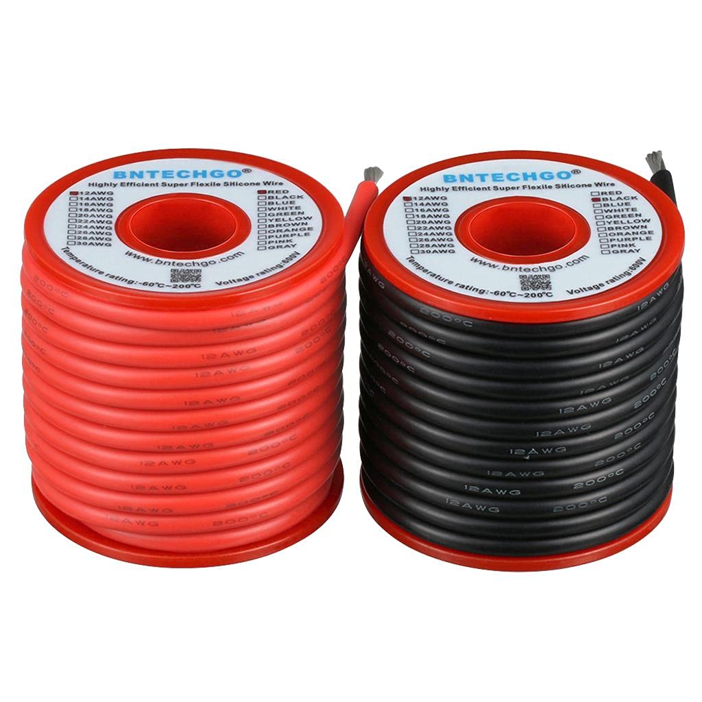 BNTECHGO 12 AWG red silicone wire spool for durable power connections
