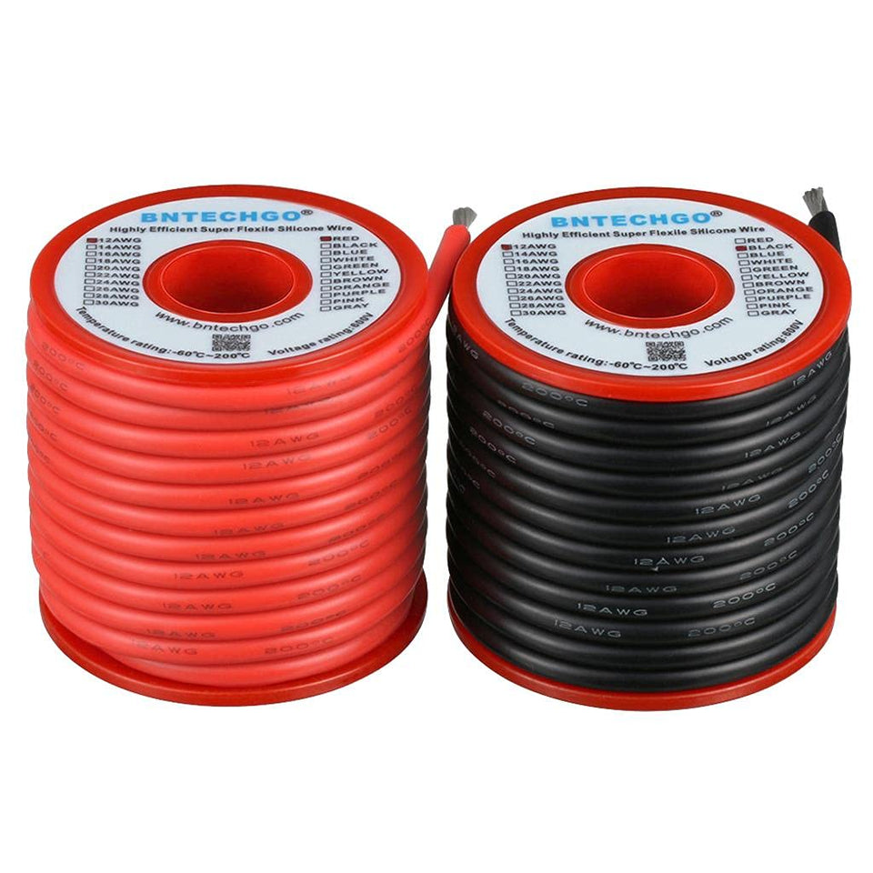 BNTECHGO 12 AWG red silicone wire spool for durable power connections