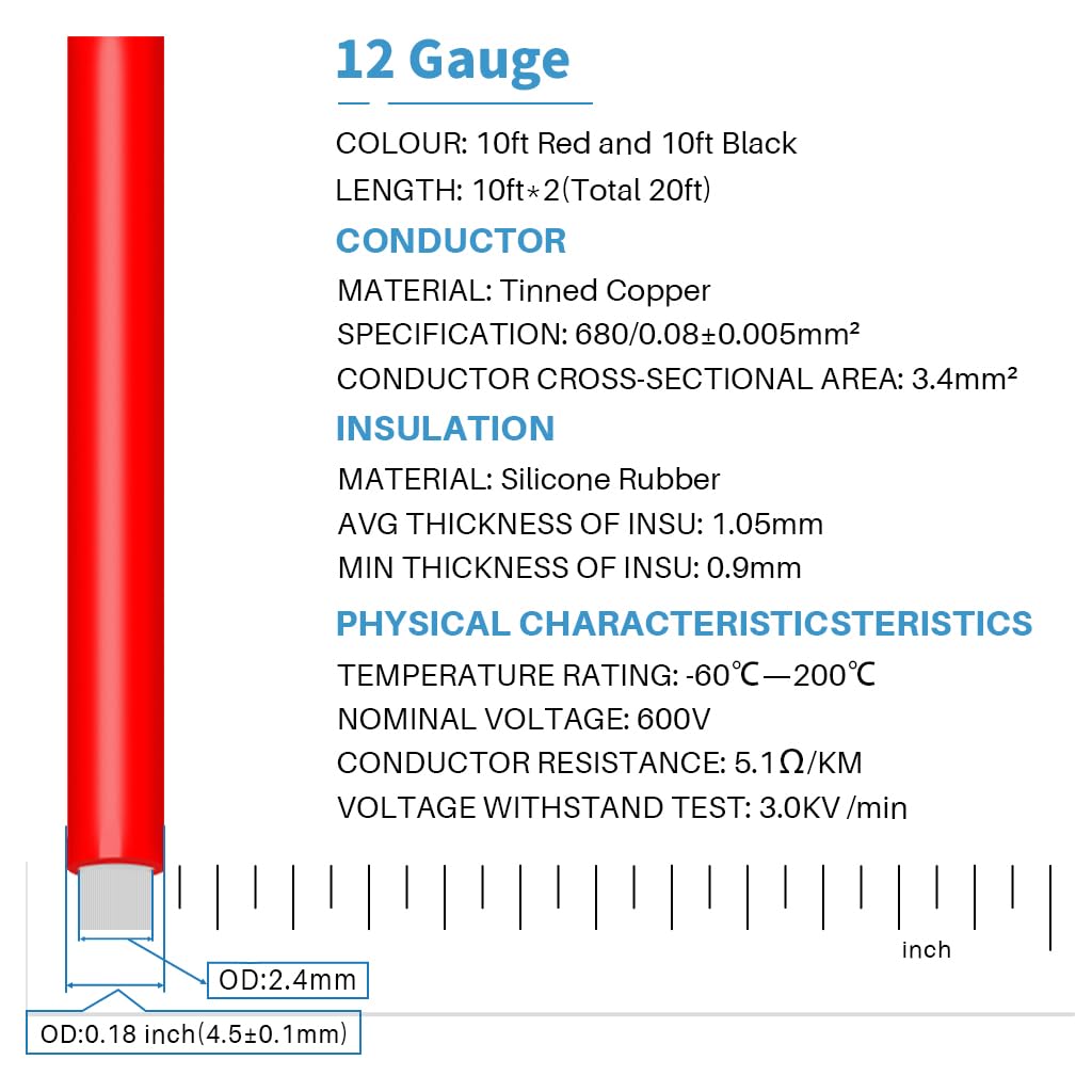BNTECHGO 12G silicone wire black 10 ft for durable electrical wiring