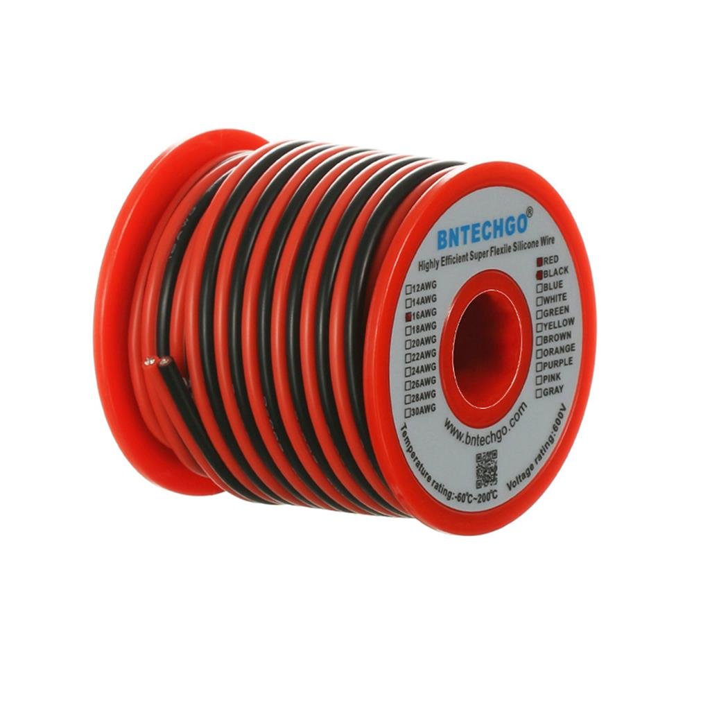 BNTECHGO 16 AWG silicone wire spool with red and black conductors for LED projects