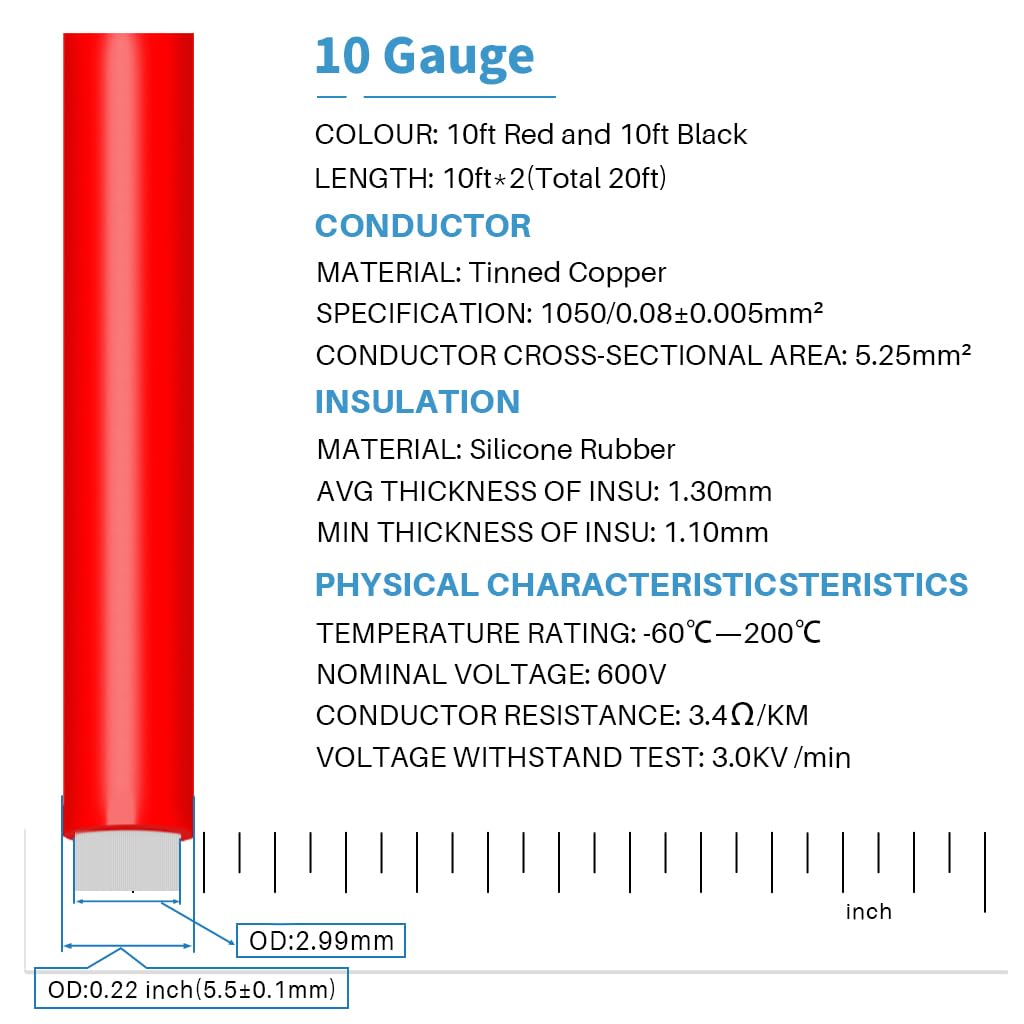 BNTECHGO silicone wire black 10 AWG 10 ft image highlighting durable insulation for high-temperature use