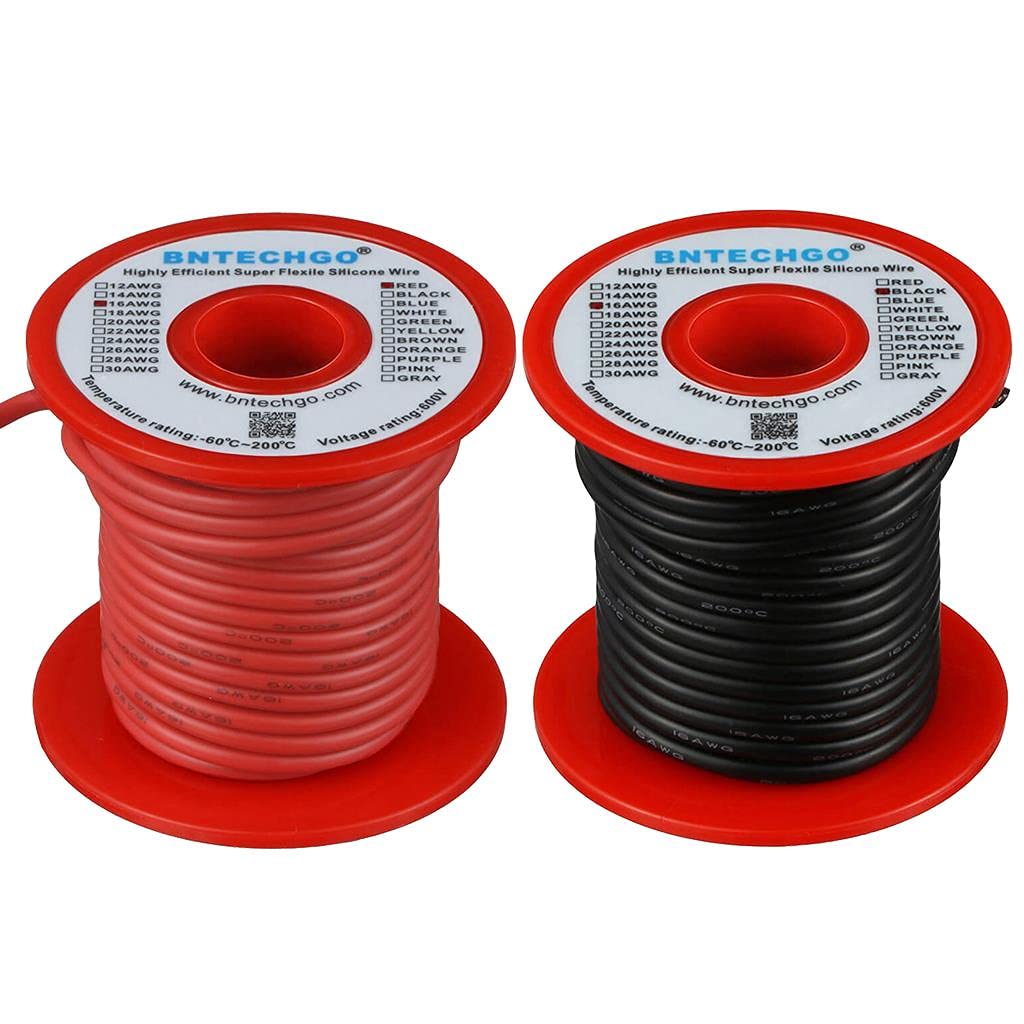 BNTECHGO red 16 AWG silicone wire spool, ideal for precise soldering and modeling projects.