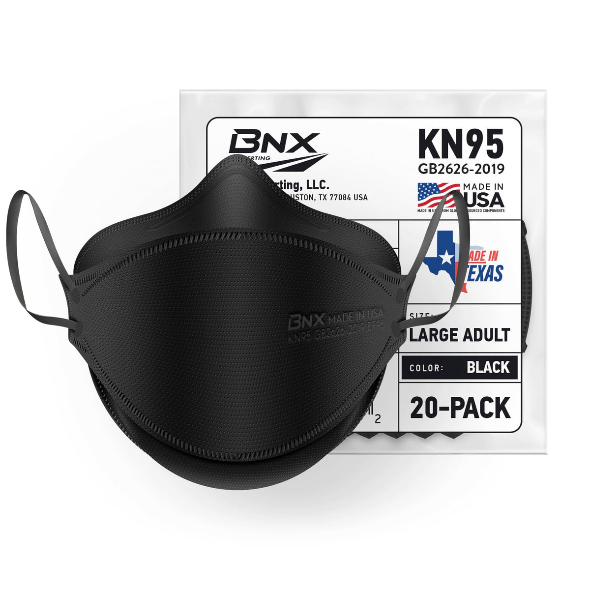 BNX KN95 mask side view shows comfortable ear loops